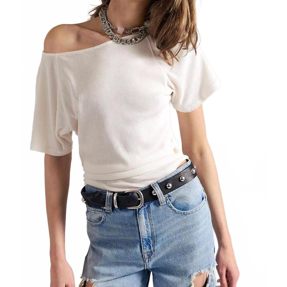 NEW FREE PEOPLE lucy off-the-shoulder tee in sugar swizzle
